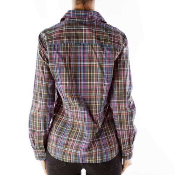 Talbots Gray Purple Plaid Shirt - Picture 3 of 3